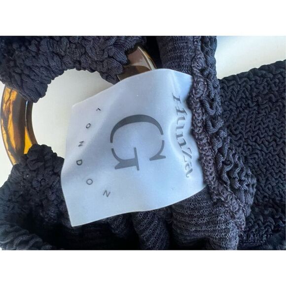 Hunza G Womens Black Crinkle Stretchy Nadine Seersucker Bikini Set One Size NWOT - Picture 8 of 8